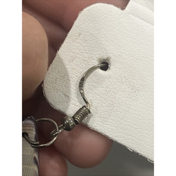 VTG Wampum Shell Teardrop Shape Drop Hook Earrings 925 Sterling - Picture 3 of 3